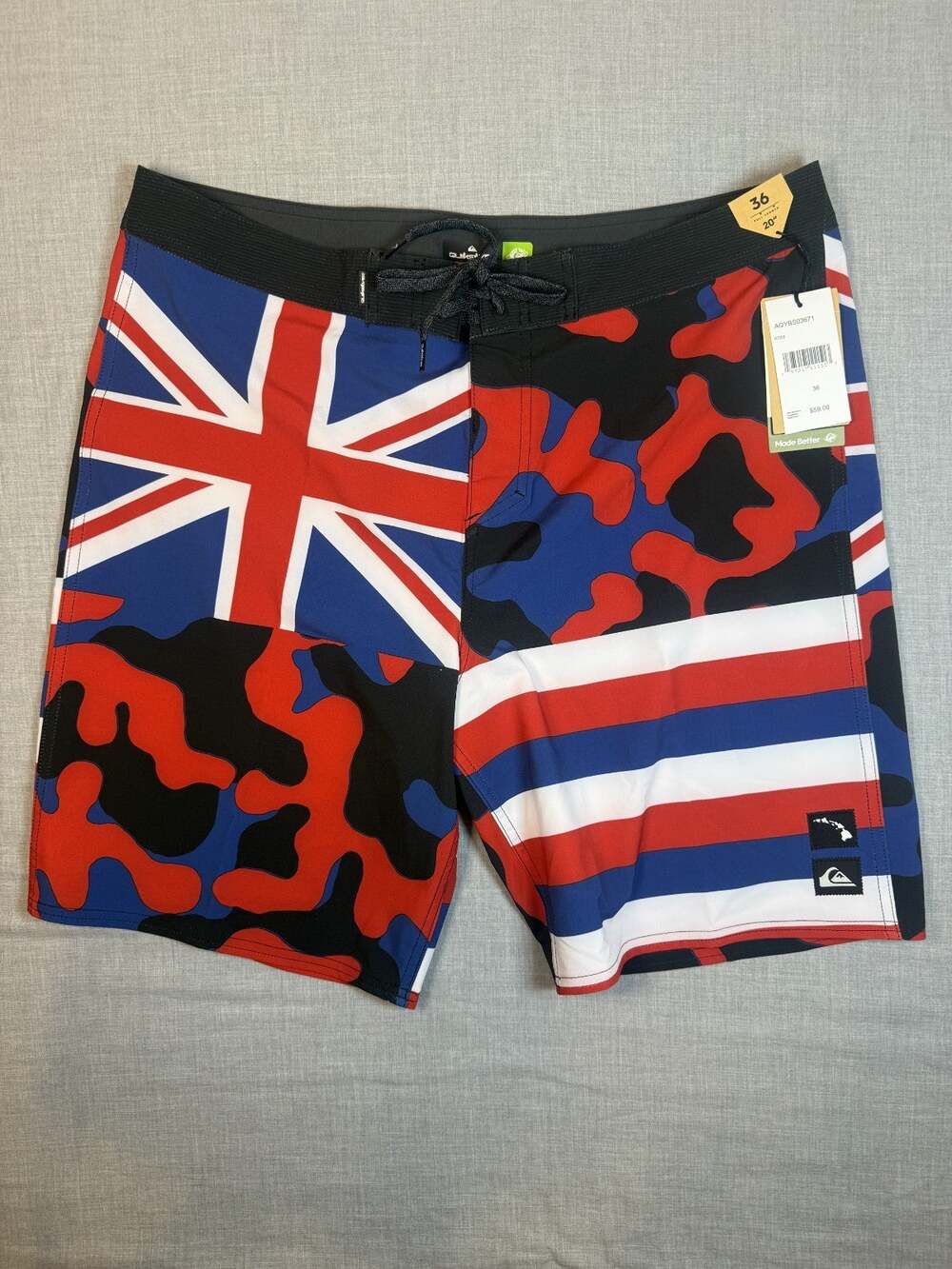 Quiksilver Hawaii Flag Camo Boardshorts Mens 36 Swim Trunks 20" NWT